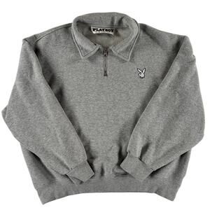 Playboy by PacSun Womens Quarter Zip Sweatshirt Pullover - Heather Gray - Medium